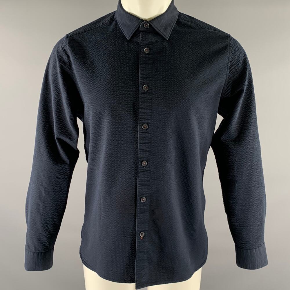 TED BAKER Size S Navy Cotton Blend Button Down Long Sleeve Shirt